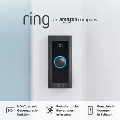 Produktbild von Ring Videotürklingel Kabel (Video Doorbell Wired) | Türklingel mit Kamera, 1080p-HD-Video, festverdrahtet, Nachtsicht Video-Türsprechanlage für deine