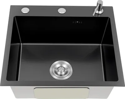 Obrázok produktu pre Kuchynský drez - Jedno umývadlo - Nerezová oceľ - S batériou - Obdĺžnikový - 50×45×20 cm - Hrúbka 2 mm - Odtok 50 mm - Čierny