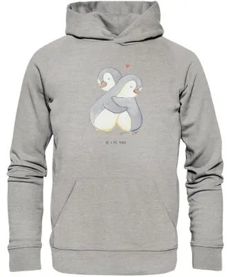 Produktbild von Mr. & Mrs. Panda Bedruckter Hoodie Pinguine Kuscheln Größe XXL - Heather Grey - Geschenk, Freundin, Valentinstag, für, Sweatshirt, Partner, Pullover, Hochzeitstag, Frauen