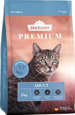 Produktbild von Dehner Premium Katzenfutter, Trockenfutter getreidefrei, für ausgewachsene Katzen, Forelle, 2 kg