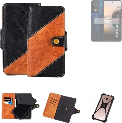Produktbild von K-S-Trade Handyhülle Schutzhülle Bookstyle Case Wallet-Case kompatibel mit TCL 40 NXTPAPER Handy Cover Bumper Klapphülle schwarz hellbraun 1x