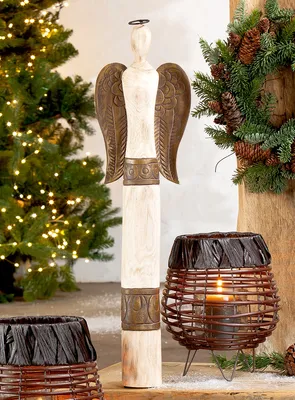 Produktbild von Gilde Figur, Engel, "Natura", Mangoholz, naturfarben, VE 1, L. 8 cm, B. 18 cm, H. 67,5 cm Höhe: 67.50 cm Breite: 18.00 cm Tiefe: 8.00cm  26941