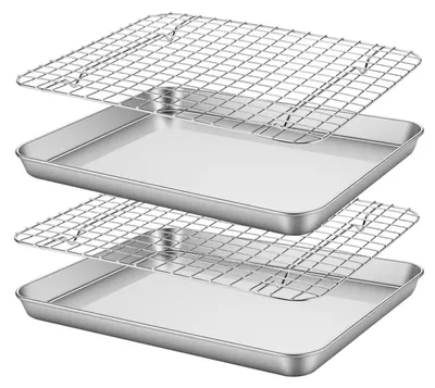 Obrázek produktu pro Sada dvou plechů na pečení z nerezové oceli s chladicí mřížkou, rozměry 31,5 x 24,5 x 2,5 cm