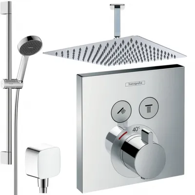 Produktbild von Hansgrohe und Jowi Unterputz Duschsystem ShowerSelect Thermostat Duscharmatur, mit 650mm Brausestange, Regendusche, Deckenanschluss, OHNE iBox