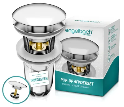 Productafbeelding van Afvoergarnituur wastafel met overloop – Pop-up afvoerventiel met 4 afdichtingen – Universeel chroom