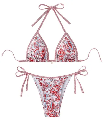Produktbild von BYFINECANY Damen-Badeanzug, Blumenmuster, Neckholder, Paisleymuster, Sommer-Bade