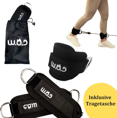 Produktbild von W.O.D Ankle Straps (2 Stück) + Resistance Band + Tasche - Fitness Ankle Straps And Resistance Band - Schwarz