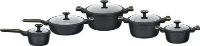 Produktbild von EDENBERG Schwarze Töpfe INDUKTION GLASDECKEL Kochtopf Topfset Keramik und Pfanne ,Gold , EB-5656 Töpfe beschichtet, Kochtopf Set| Kochgeschirr Set