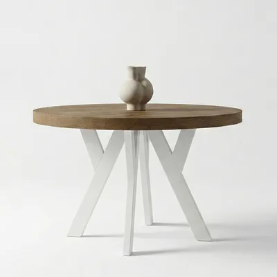 Produktbild von Runder Ausziehbarer Tisch für Esszimmer, PERO, Loft-Stil, Skandinavische, Durchmesser: 110 / 160 cm, Farbe: Eiche Lefkas / Weiss