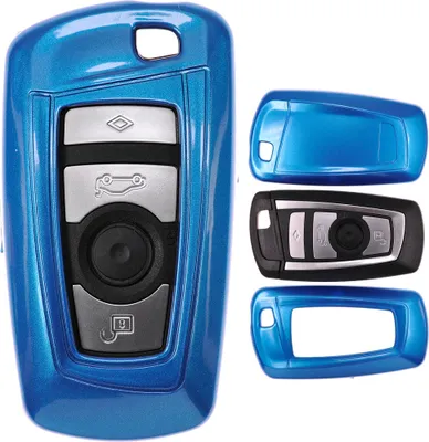 Produktbild von Auto Schlüssel Kunststoff Hülle ABS Plastik Schutz Cover Blau kompatibel mit BMW 5er F10 F11 F18 3er F30 X3 X1 X6 6er 1er F20 KEYLESS SMARTKEY