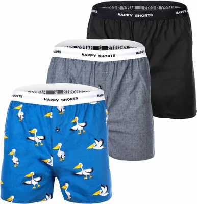 Produktbild von Happy Shorts Herren Web-Boxershorts, 3er Pack -  American Boxershorts, Baumwolle Pelican 2XL