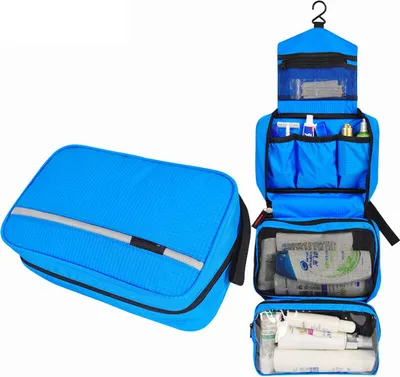 Image de Trousse de toilette de voyage suspendue Trousse de rasage Make-up Organizer Grande capacité Séparation sec-humide, Bleu