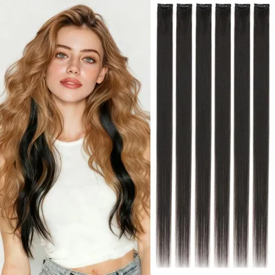 Immagine prodotto di Clip-in per extension, capelli veri, 6 pezzi, 40 cm, colore #1B (nero), capelli Remy, 40 grammi