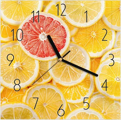 Produktbild von Wanduhr aus Glas mit Motiv Zitrusfrüchte- 30 x 30 cm - inkl. Aufhängesystem