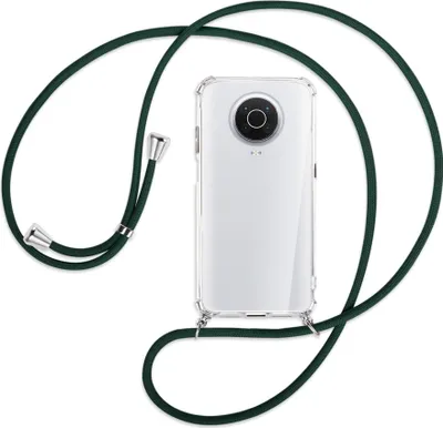 Produktbild von Handykette Backcover-Schutzhülle mit Band (Metall silberfarben) für Nokia G10, G20 (Nokia 6.3) - dunkelgrün