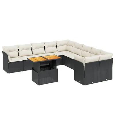 Produktbild von vidaXL 11-tlg. Garten-Sofagarnitur mit Kissen Schwarz Poly Rattan
