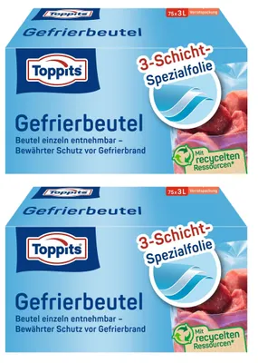 Produktbild von Toppits Gefrierbeutel mit Standboden - 2x 75 Stück - reißfest, wiederverwendbar,