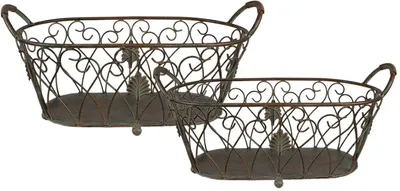 Produktbild von Aufbewahrungskörbe Set 2tlg Eisen Landhausstil Grün Braun Clayre & Eef