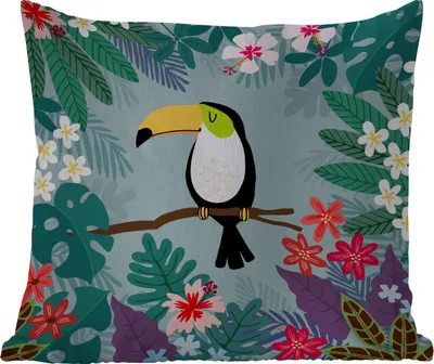Produktbild von MuchoWow® Outdoor Kissen - Tukan - Pflanzen - Kinder - Tiere - Kinder - 60x60 cm - Wetterfest - Lounge Kissen - Dekoration - Schlaf Kissen