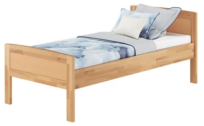 Produktbild von Seniorenbett Einzelbett Buchebett natur 90x200 Futonbett Zubehör wählbar V-60.72-09ohne Zubehör
