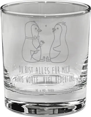 Produktbild von Mr. & Mrs. Panda Old Fashioned Glas Pinguin Pärchen - Transparent - Geschenk, Große Liebe, Tumbler, Scotch, Hochzeitstag, Hochzeit, Whiskyglas, Gravur