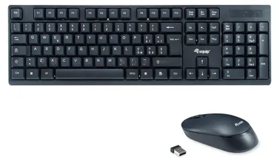 Produktbild von Equip Kabelloses Tastatur und Mausset, IT Layout (QWERTY), Volle Größe (100%), Kabellos, RF Wireless, QWERTY, Schwarz, Maus enthalten
