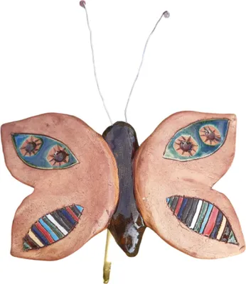 Produktbild von Schmetterling Stockfigur aus Steinzeug, Natur, Handarbeit, für Gartendekoration, L 16,5 B 11 H 11 cm