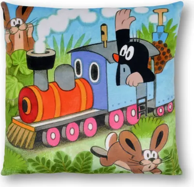 Image de Coussin la petite taupe, motif conducteur de train, 30 x 30 cm - Coussin enfant