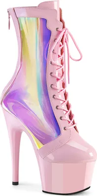 Produktbild von ADORE-1047 Pleaser wadenhohe High Heels Plateaustiefeletten babypink holo Lack