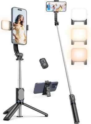 Image de Selfie Stick avec support pour téléphone portable Trépied Télécommande Rotation 360° noir