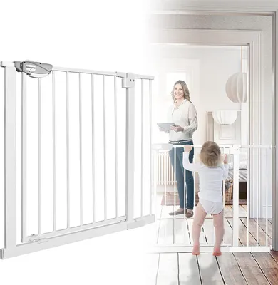Produktbild von ACXIN Treppenschutzgitter ohne Bohren, Türschutzgitter Einhändiges Öffnen& Auto-Close Metall Treppengitter für Baby und Haustiere, 85-95cm, Weiß