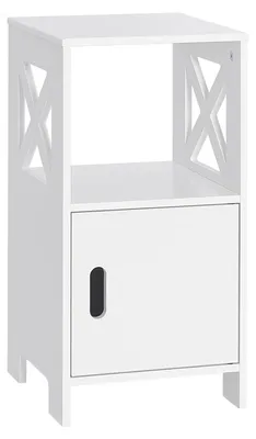 Produktbild von Nachttisch - Beistelltisch - 1 Offenes Fach - Tür - 60 cm Hoch - Schmal - Weiß