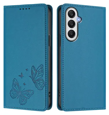 Produktbild von Lederhülle für Samsung Galaxy A05S, Schmetterling Prägung Leder Brieftasche Schutzhülle mit Ständer Blau