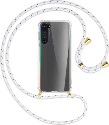 Produktbild von Handykette Backcover-Schutzhülle mit Band (Metall goldfarben) für Motorola Edge - weiß/grau