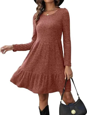 Produktbild von Kleider für Damen, Langarm-Pulloverkleid, Damen, Rundhalsausschnitt, A-Linie, Freizeitkleid, Herbst und Winter