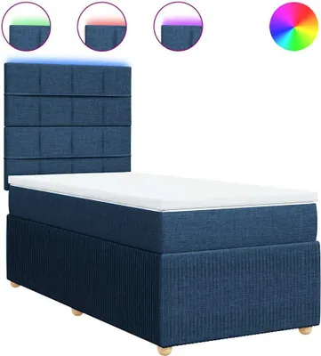 Imagen del producto de Cama con somier y colchón azul, 100x200 cm, tapizada en tela