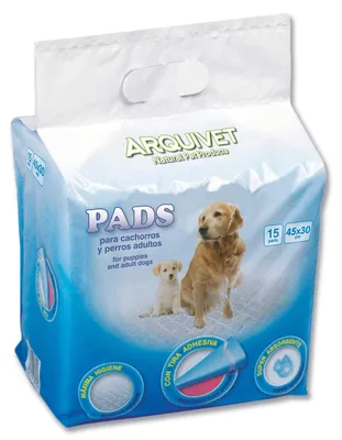 Produktbild von Arquivet, Super saugfähige Hundepads, Pädagogische Hygieneunterlagen für Hunde, Einweg-Unterlagen, Hygienematte für Hunde, 15 Stück, 30 x 45 cm