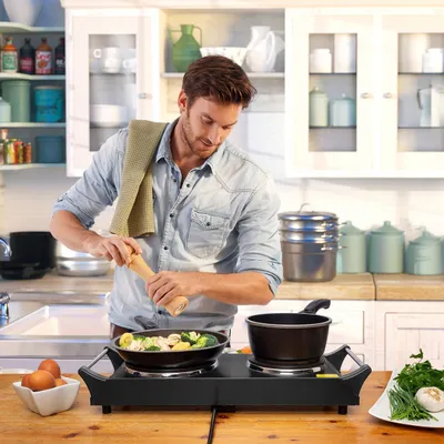 Produktbild von KitchenBrothers Elektrische Kochplatte - 2 Kochfelder - 2500W - Schwarz