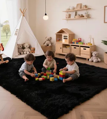 Productafbeelding van Hoogpolig tapijt, zwart, 160x230 cm, antislip, geschikt voor de slaapkamer