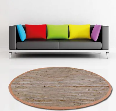 Produktbild von Flickenteppich Lederteppich Teppich  strapazierfähig ( 150cm Rund / Beige)