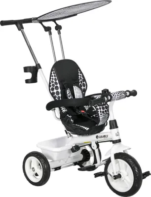 Produktbild von HOMCOM 6-in-1 Dreirad mit Schubstange, Kinderdreirad mit Sonnendach, Korb,  Weiß