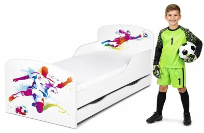 Produktbild von Bayagu Weißes Kinderbett 140x70cm mit Matratze Schublade und Lattenrost Fußball