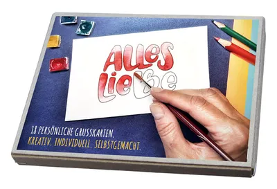 Produktbild von Postkartenbox Alles Liebe mit vorgestalteten Karten zum Verschicken von Grüßen