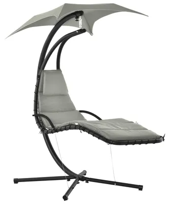 Image de Fauteuil suspendu – Fauteuil berçant – Fauteuil relax – Pare-soleil réglable – Acier époxy – Gris