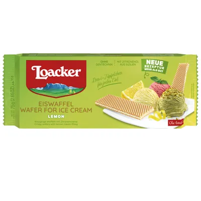 Obrázok produktu pre Zmrzlinový kornútok Loacker Classic Lemon s jemným citrónovým krémom 135g
