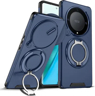 Produktbild von Handyhülle für Honor X9A / Magic5 Lite Dual-Layer Stoßfest Militär Hülle mit Dia Kameraschutz und Magnetisch Ring Ständer Blau