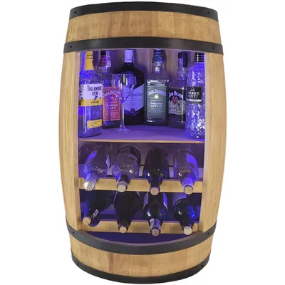 Immagine prodotto di Bar in legno con scaffale, 2 ripiani per bottiglie, illuminazione RGB per vino marrone chiaro