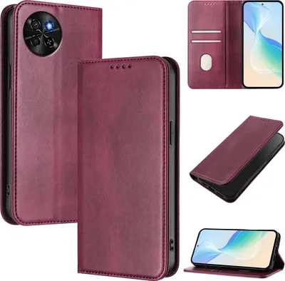 Image de Etui pour itel S23, étui en cuir vintage avec protection RFID, fentes pour cartes, support Rouge
