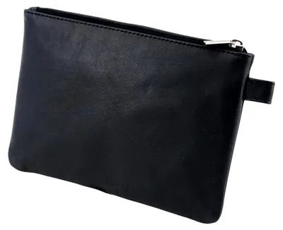 Produktbild von Leder-Utensilientasche mit Reißverschluss, Transporttasche für Münzen, Geldscheine und Wertsachen, Multifunktionstasche ca. 23 x 16 cm, schwarz