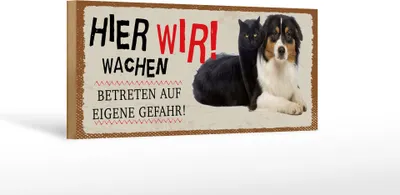 Produktbild von Holzschild Hinweis Hund Katze hier wachen eigene Gefahr, 27 x 10 cm, Holzschilder Tiere Achtung